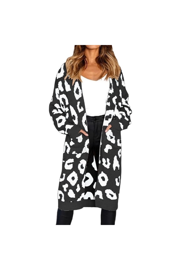 Women'S Cardigan Sweaters Leopard Long Sleeve Open Front Outwear Fall Winter Loose Knit Cheetah Long Cardigan