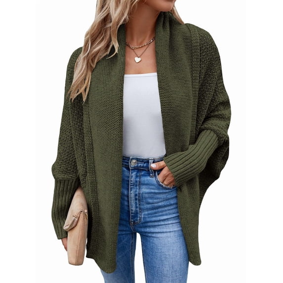 Women'S Cardigan Sweaters Oversized Chunky Knit Slouchy Wrap Batwing Open Front Outwear Coat Army Green L