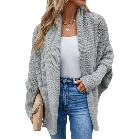 Women'S Cardigan Sweaters Oversized Chunky Knit Slouchy Wrap Batwing Open Front Outwear Coat Gray L