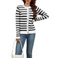 thumbnail image 1 of Women'S Cardigan Sweaters Striped Open Front Button Down Knitted Coat Cropped Fall Outwear White & Black L, 1 of 6
