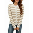 thumbnail image 1 of Women'S Cardigan Sweaters Striped Open Front Button Down Knitted Coat Cropped Fall Outwear White-Brown S, 1 of 8