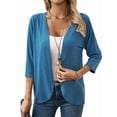 thumbnail image 1 of Women'S Cardigan Tops Three-Quarter Sleeves Solid Color Casual Small Jacket Female Blue M, 1 of 9