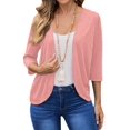 thumbnail image 1 of Women'S Cardigan Tops Three-Quarter Sleeves Solid Color Casual Small Jacket Female Pink M, 1 of 9