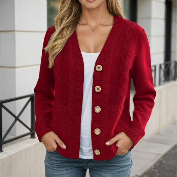 Women'S Cardigans Knit Button Up Light Red Sweaters for Women Cozy Sweaters Fall Vacation Clothes Women Fashion