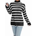 thumbnail image 1 of Women'S Casual Autumn Winter Long Sleeve Color Block Striped Knit Pullover Cozy Sweater Black  XXL, 1 of 5