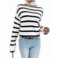 thumbnail image 1 of Women'S Casual Autumn Winter Long Sleeve Color Block Striped Knit Pullover Cozy Sweater White  XL, 1 of 8