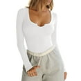 thumbnail image 1 of Women'S Casual Basic Long Sleeve Round Neck Slim Fitting Ribbed Knit Tops Cream White M, 1 of 9