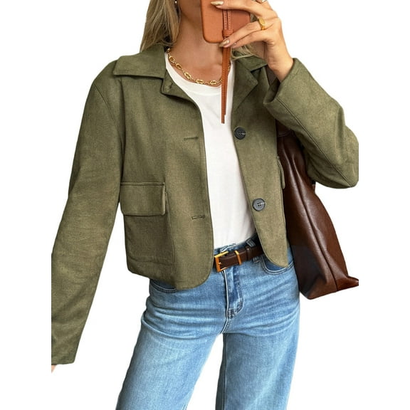 Women'S Casual Blazer Jacket Notched Lapel Single Breasted Faux Suede Leather Suit Jacket Army Green XL