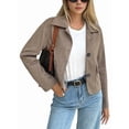 thumbnail image 1 of Women'S Casual Blazer Jacket Notched Lapel Single Breasted Faux Suede Leather Suit Jacket Khaki S, 1 of 8