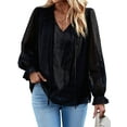 thumbnail image 1 of Women'S Casual Blouse - Dot Summer Shirts Elegent V Neck Long Sleeve Loose Dressy Office Tops Black XL, 1 of 9