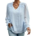 thumbnail image 1 of Women'S Casual Blouse - Dot Summer Shirts Elegent V Neck Long Sleeve Loose Dressy Office Tops Blue XL, 1 of 9