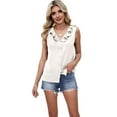 thumbnail image 1 of Women'S Casual Blouses Sleeveless Buttons V Neck Ruffle Tank Tops 2025 Trendy Summer Business Shirts Shallow Khaki S, 1 of 7