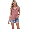 thumbnail image 1 of Women'S Casual Blouses Sleeveless Buttons V Neck Ruffle Tank Tops 2025 Trendy Summer Ladies Business Work Shirts Pink XL, 1 of 7