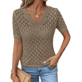 thumbnail image 1 of Women'S Casual Blue Top with Geometric Cutout Design - Loose Fit, V-Neck, Short Sleeve Sweater for Spring and Summer, Versatile and Stylish, 1 of 7
