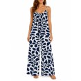 thumbnail image 1 of Women'S Casual Blue White Leopard Print Romper Spaghetti Strap Wide Leg Jumpsuit Summer Outfits With Pockets, 1 of 7