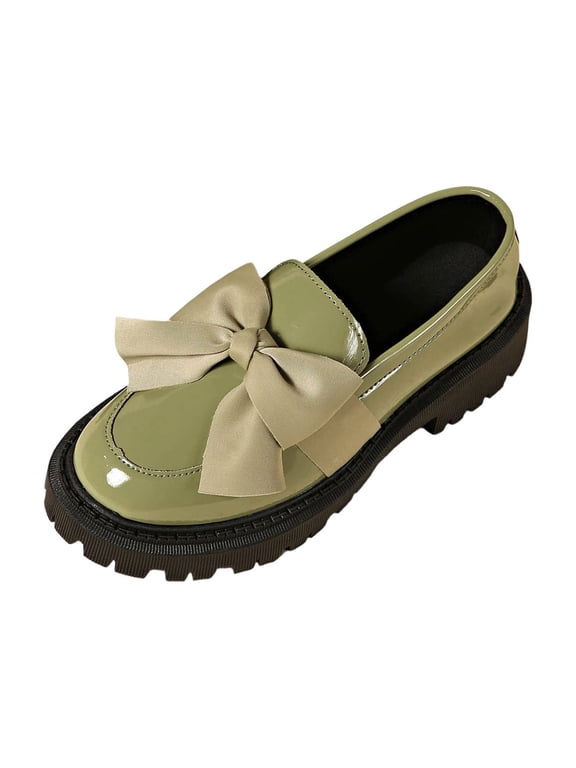 Women'S Casual British Bow Decor Patent Flat Loafers Fall Winter