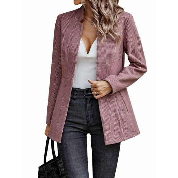 Women'S Casual Business Open Front Long Sleeve - Lapel Office Blazer Jacket Dark Red XL