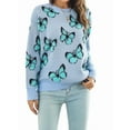 thumbnail image 1 of Women'S Casual Butterfly Print Knitted Pullover Sweaters Long Sleeve Crew Neck Jumper Tops Blue L, 1 of 10
