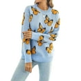 thumbnail image 1 of Women'S Casual Butterfly Print Knitted Pullover Sweaters Long Sleeve Crew Neck Jumper Tops Blue & Yellow S, 1 of 7