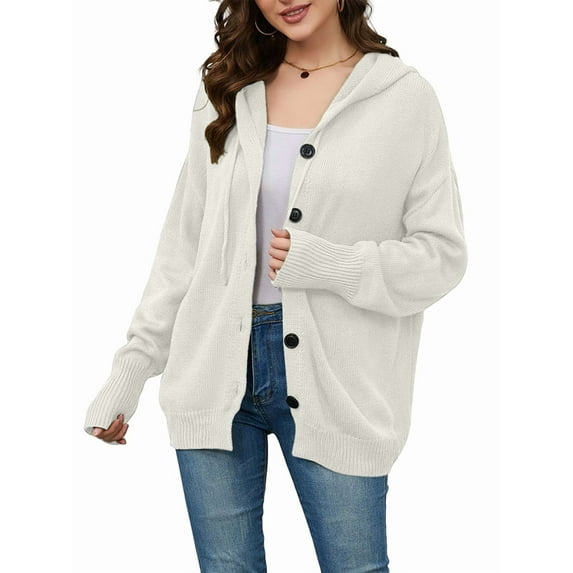 Women'S Casual Cardigan V Neck Button Down Hooded Sweaters Long Sleeve Hoodies Outfits White XL