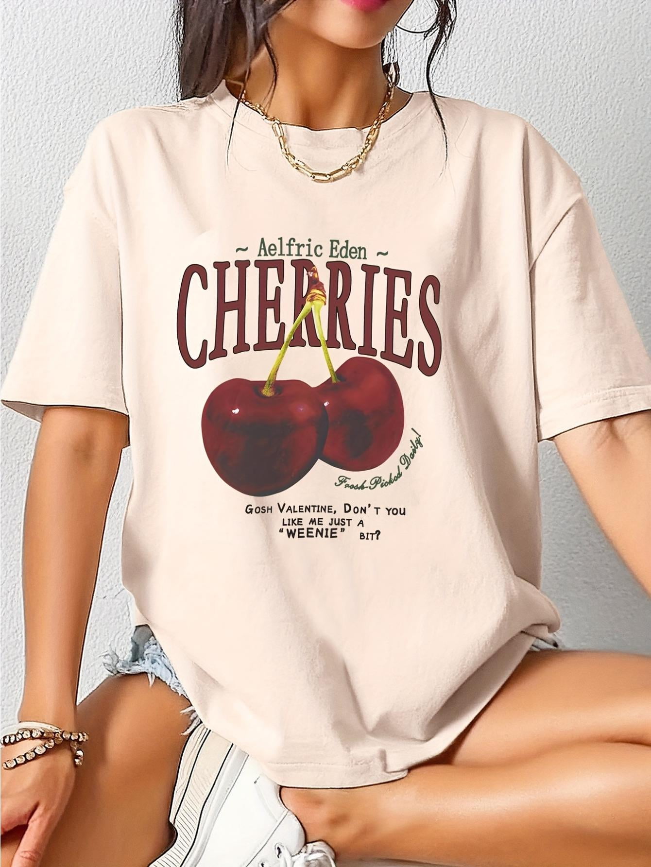 Woman T-shirt with Silk Screen Print - Cherry Stripes main image 1