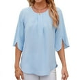 thumbnail image 1 of Women'S Casual Chiffon Blouse Tops 1/2 Ruffled Sleeve Crew Neck Loose Fit Blouses Shirts Sky Blue XXL, 1 of 9