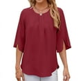 thumbnail image 1 of Women'S Casual Chiffon Blouse Tops 1/2 Ruffled Sleeve Crew Neck Loose Fit Blouses Shirts Wine Red XXL, 1 of 9