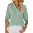 thumbnail image 1 of Women'S Casual Chiffon Blouse Tops 1/2 Ruffled Sleeve V Neck Loose Fit Blouses Shirts Bean Green S, 1 of 6