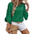 thumbnail image 1 of Round Neck Lace Irregular Three-Quarter Sleeve Top Green M, 1 of 8
