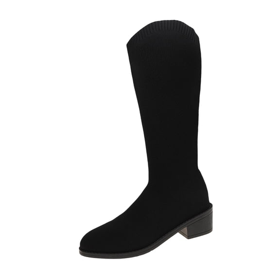 Women'S Casual Chunky Heel Knitted Sock Boots Winter Fashion Trendy