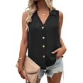 thumbnail image 1 of Women'S Casual Collar V Neck Button Down Sleeveless Tunic Blouse Shirt Tank Top Black S, 1 of 7