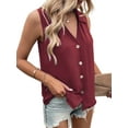 thumbnail image 1 of Women'S Casual Collar V Neck Button Down Sleeveless Tunic Blouse Shirt Tank Top Wine Red XXL, 1 of 5
