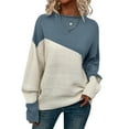 thumbnail image 1 of Women'S Casual Color Block Sweater Crewneck Long Sleeve Ribbed Knit Pullover Top Aqua Blue L, 1 of 8