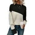 thumbnail image 1 of Women'S Casual Color Block Sweater Crewneck Long Sleeve Ribbed Knit Pullover Top Black S, 1 of 8