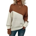 thumbnail image 1 of Women'S Casual Color Block Sweater Crewneck Long Sleeve Ribbed Knit Pullover Top Caramel Color M, 1 of 8