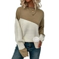 thumbnail image 1 of Women'S Casual Color Block Sweater Crewneck Long Sleeve Ribbed Knit Pullover Top Khaki M, 1 of 8