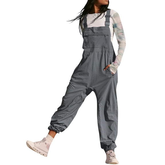 Women'S Casual Corduroy Overalls Sleeveless Adjustable Straps Jumpsuits for Women with Pockets Gray S
