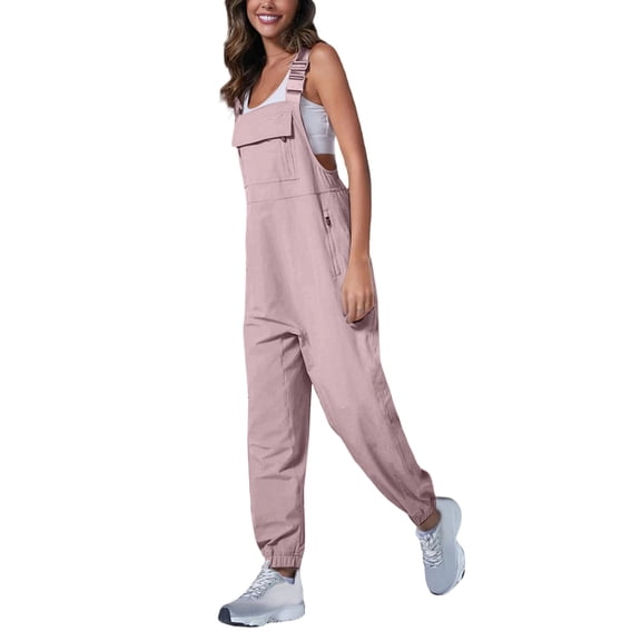 Women'S Casual Corduroy Overalls Sleeveless Adjustable Straps Jumpsuits for Women with Pockets Pink L