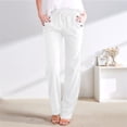 thumbnail image 1 of Women'S Casual Cotton Linen Pants Drawstring Light-Weight Summer Fit Straight Leg Lounge Trouser White XXXL, 1 of 3