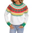 thumbnail image 1 of Women'S Casual Crew Neck Ribbed Sweater Pullover Fall Long Sleeve Print Fair Sweater Top Casual Loose Sweater White S, 1 of 9