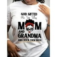 thumbnail image 1 of Women'S Casual Crew Neck T-Shirt with "God Gifted Me Two Titles Mom and Grandma" Letter Print, 100% Polyester Knit Fabric, Short Sleeve Tops for All Seasons, 1 of 5