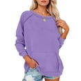 thumbnail image 1 of Women'S Casual Crewneck Sweatshirt, Raglan Sleeve Relaxed Fit With Front Pocket, Long All-Season Soft Top For Sporty Streetwear Wrm Lightweight Sweatshirt Outfits (XXL, Purple) ZMTing, 1 of 3