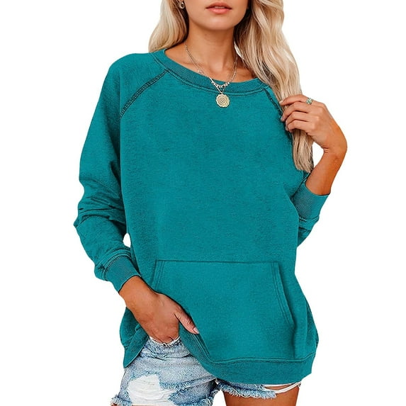 Women'S Casual Crewneck Sweatshirt, Raglan Sleeve Relaxed Fit With Front Pocket, Long All-Season Soft Top For Sporty Streetwear Wrm Matching Sweatsuit Sets Shirts (XL, Green) ZMTing