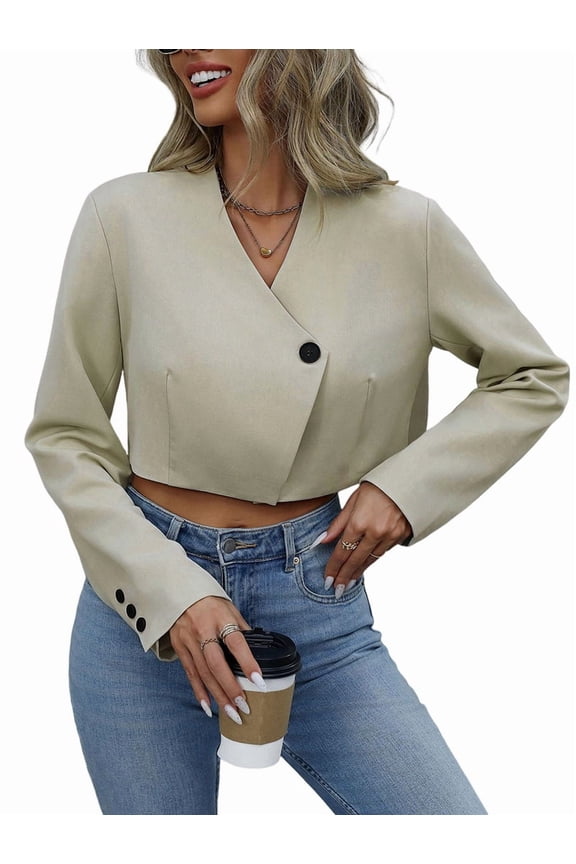 Women'S Casual Cropped Blazer One Button Coat for Daily Meeting Christmas  S