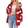 thumbnail image 1 of Women'S Casual Cute Heart Embroidered Open Front Aesthetic Artistic V Neck Button Down Slouchy Sweater Coat Red S, 1 of 4
