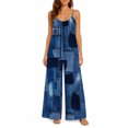 thumbnail image 1 of Women'S Casual Denim Patchwork Romper Spaghetti Strap Wide Leg Jumpsuit Summer Outfits With Pockets, 1 of 7