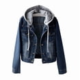 thumbnail image 1 of Women'S Casual Detachable Hoodie Denim Jacket Deep Blue L, 1 of 9