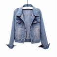 thumbnail image 1 of Women'S Casual Detachable Hoodie Denim Jacket Light Blue XXXL, 1 of 9