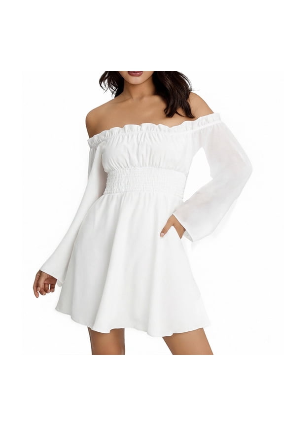 Women'S Casual Dress A Solid Color One Shoulder Casual Dress For Women Dresses White S