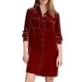 Women'S Casual Dress Red Golden Velvet Shirt Dress Christmas Velvet